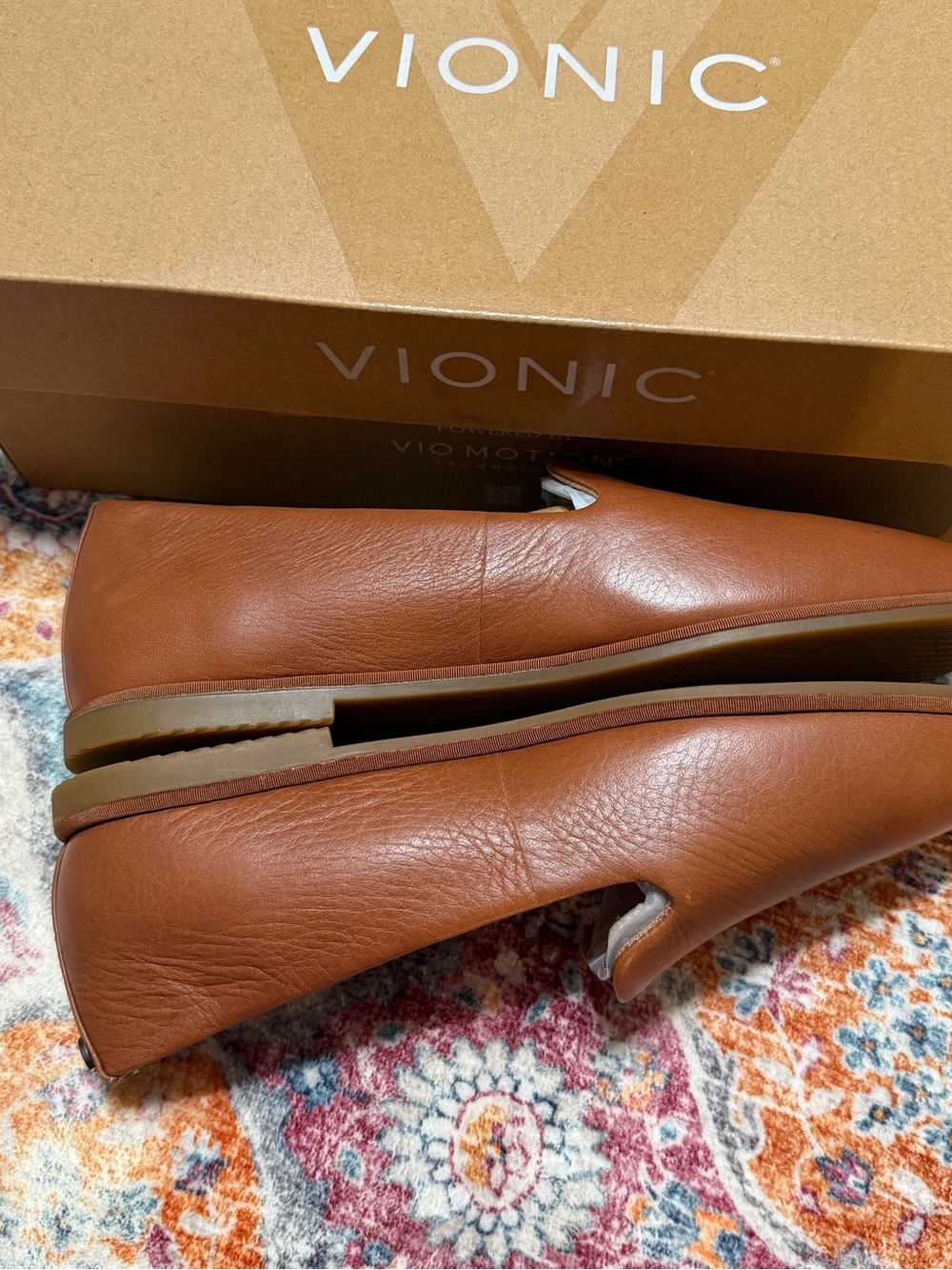 Vionic Cognac Leather Slip-On Loafers